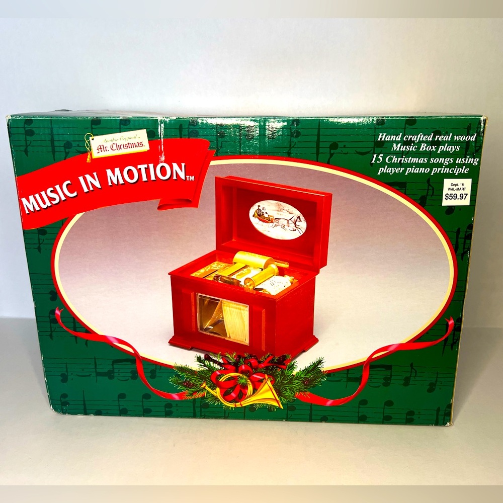 MR CHRISTMAS 1998 MUSIC IN MOTION 15 XMAS SONGS PLAYER PIANO WOOD MUSIC BOX NIB
